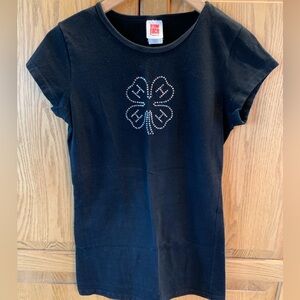 Black T-Shirt with Rhinestone Clover